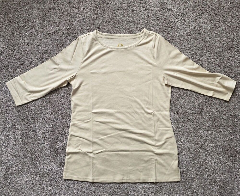 NEW C Wonder Vanilla 3/4 Sleeve Knit Top M Pima Cotton Scoop Neck QVC Shirt
